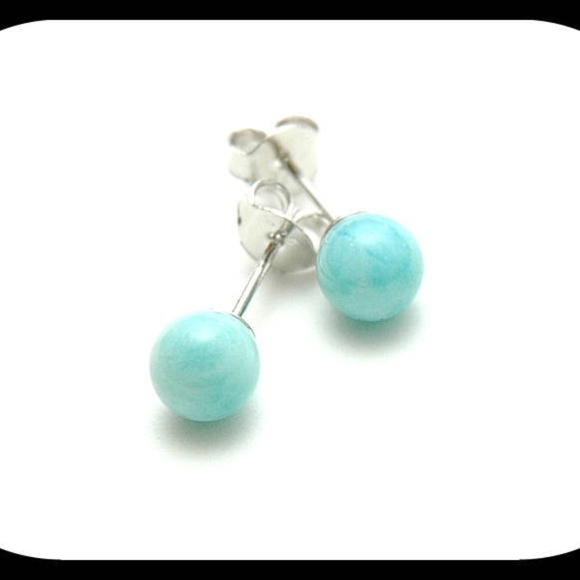Blue Dominican Larimar Stud Earrings, 925 Sterling - Picture 5 of 5